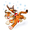 Cute happy Christmas tiger runs