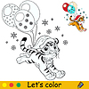Coloring cute Christmas tiger with balloons