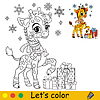 Coloring cute happy Christmas giraffe