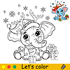 Coloring cute happy Christmas elephant