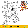 Vector clipart: Coloring cute happy Christmas fawn