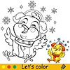 Coloring cute Christmas laughing chicken