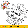 Coloring cute happy Christmas bunny
