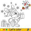 Vector clipart: Coloring cute little Christmas rabbit