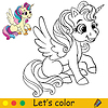 Coloring with template cute sitting unicorn