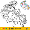 Coloring with template unicorn with wings