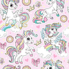Vector clipart: Cute unicorns with magic elements seamless pattern