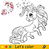 Vector clipart: Coloring with template unicorn with pink long mane
