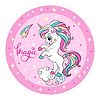 Vector clipart: Cute unicorn on rainbow pink circle
