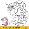 Vector clipart: Unicorn head coloring with template