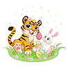 Vector clipart: Cute tiger with Easter bunny