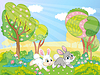 Vector clipart: Two cute bunnies running on grass
