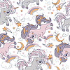 Vector clipart: Seamless pattern cute unicorns and cosmic elements