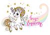 Vector clipart: Cartoon unicorn with golden sparkle and rainbow