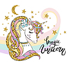 Vector clipart: Cute unicorn with golden sparkle mane portrait
