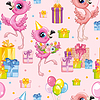 Seamless pattern flamingo happy birthday background