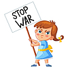 Angry girl with banner stop war