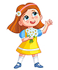 Vector clipart: Happy cartoon girl with bouquet of daisies