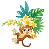 Vector clipart: cute cartoon monkey with flowers