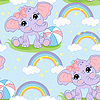 Vector clipart: Seamless pattern with cute elephant and rainbow