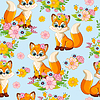 Vector clipart: Seamless pattern with cute fox background blue