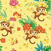 Vector clipart: Seamless tropical pattern with cute monkey