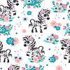 Vector clipart: Seamless pattern with cute zebra and flowers