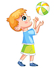 Happy cartoon boy playing with ball