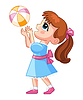 Happy cartoon girl playing with ball