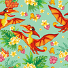 Vector clipart: Seamless tropical pattern with cute pterodactyl