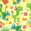 Vector clipart: Seamless tropical pattern with cute tyrannosaurus