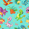 Seamless tropical pattern with cute dinosaurs