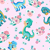 Vector clipart: Seamless tropical pattern with cute diplodocus