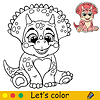 Cartoon baby dinosaur triceratops coloring book page
