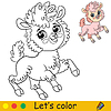 Vector clipart: Cartoon cute happy llama coloring