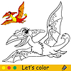 Vector clipart: Cartoon cute dinosaur pterodactyl coloring book page