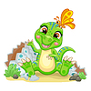 Cute cartoon baby tyrannosaurus with egg