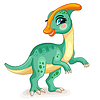 Vector clipart: Cute cartoon dinosaur green parasaurolophus