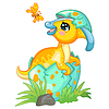 Cute cartoon baby parasaurolophus in egg