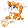 Vector clipart: Cute cartoon character orange kitten playing with