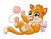 Vector clipart: Cute cartoon character orange kitten playing with