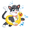 Cute kitten in an inflatable circle cartoon