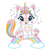Vector clipart: Cute kawaii kitten on rainbow cartoon character