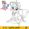 Vector clipart: Cartoon cat in hat coloring book page
