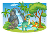 with cute parasaurolophus dinosaurs in nature