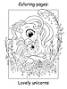 Cute mom unicorn and baby coloring book page