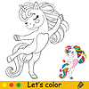 Cartoon dancing unicorn coloring book page