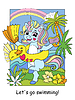 Cute unicorn in an inflatable circle with fins color