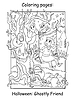 Vector clipart: Coloring Halloween witch met with cute ghost