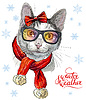 Vector clipart: Funny christmas cat with deer antlers